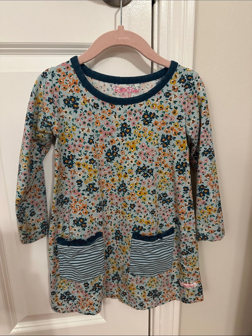 Ruffle Butts Teal-Trim Floral Pocket Dress